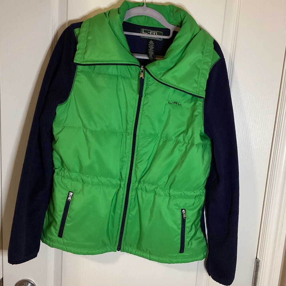 Lauren Ralph Lauren Women's Green Jacket Size L High Neck Warm Softshell